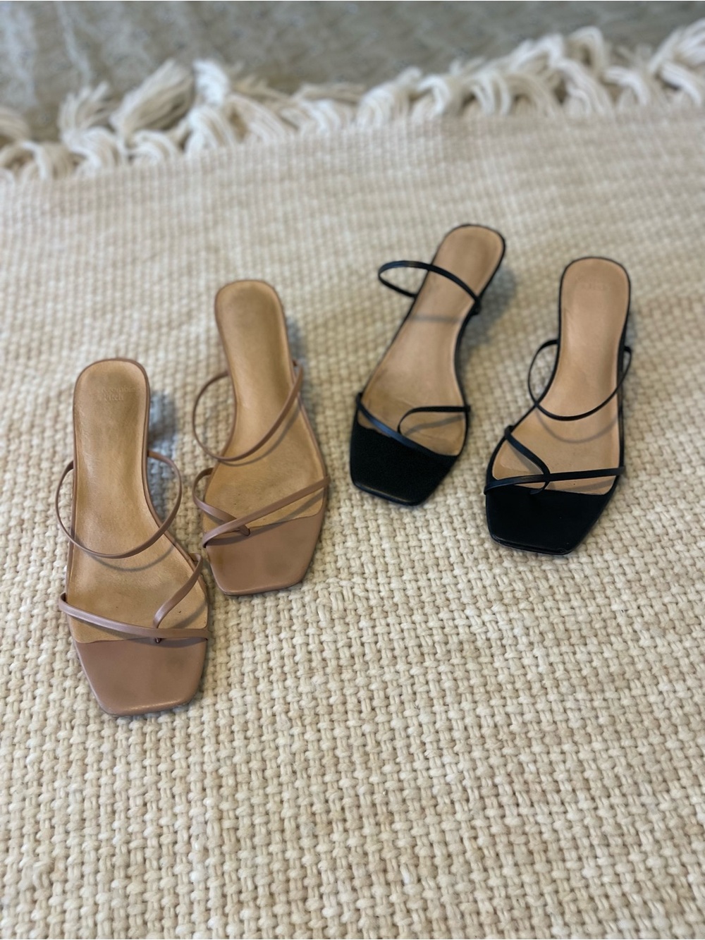 Abercrombie & Fitch Strappy Slide Heels in Black and Taupe (2 pairs)